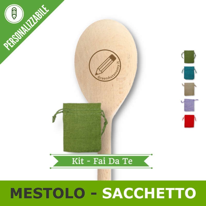 Kit mestolo utensile da cucina 30 cm personalizzato e sacchetto portaconfetti