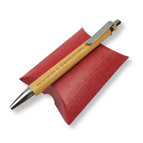 Penna di bambù personalizzata e scatolina cuscino portaconfetti