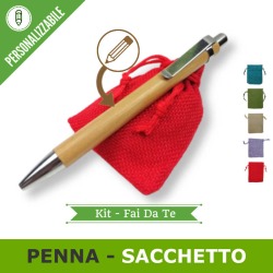 Penna personalizzata in bamboo con sacchetto per bomboniere