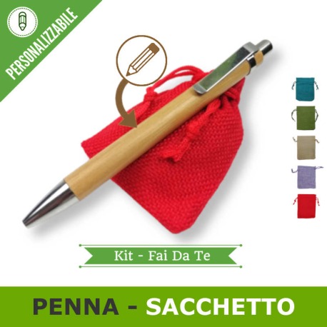 Kit penna personalizzata con sacco-sacchetto per bomboniere o gadget