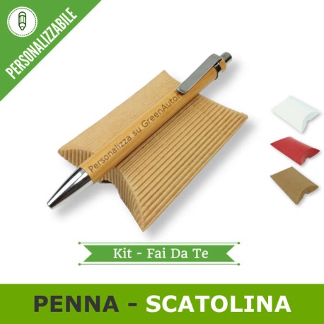 Penna di bambù personalizzata e scatolina cuscino portaconfetti