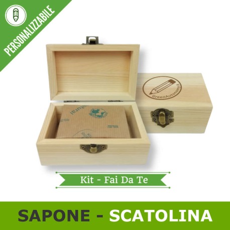 Kit sapone naturale da 100 g. e scatolina di legno personalizzata