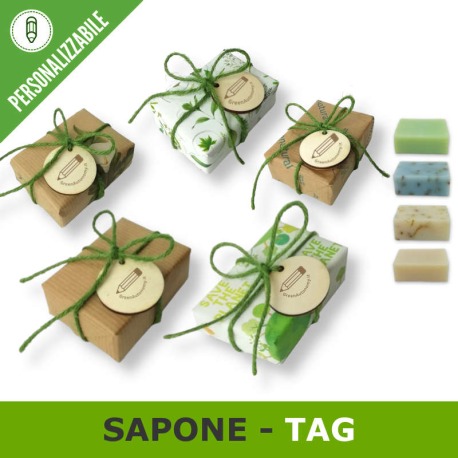 Eco-saponette profumate personalizzate con tag per idea regalo bomboniere