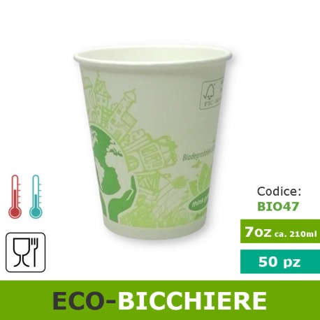 Eco-bicchiere monouso 7oz biodegradabile-compostabile - ca. 210ml