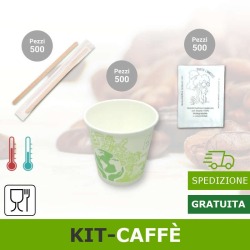 Kit ecologico 500 bicchieri caffè-palette-bustine zucchero bianco