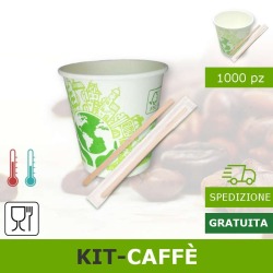 Kit caffè per eco-ufficio bicchieri e palette biodegradabili compostabili