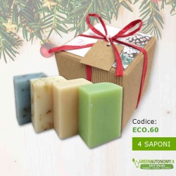 Mix di 4 saponette-saponi ecologici naturali in scatola regalo di Natale