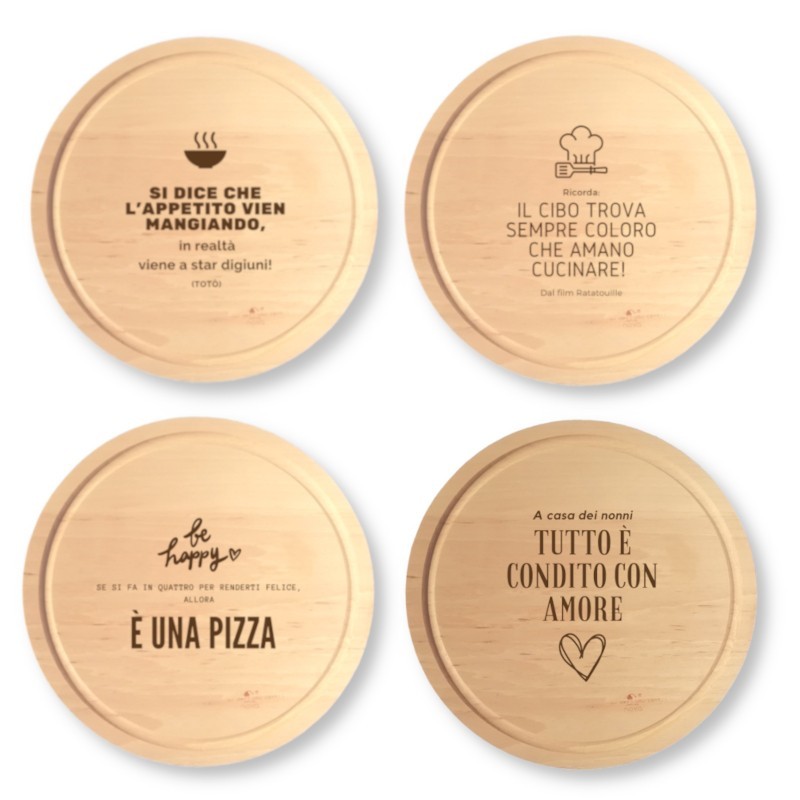 Tagliere tondo in legno con frase. Idea regalo per amici maestre mamma