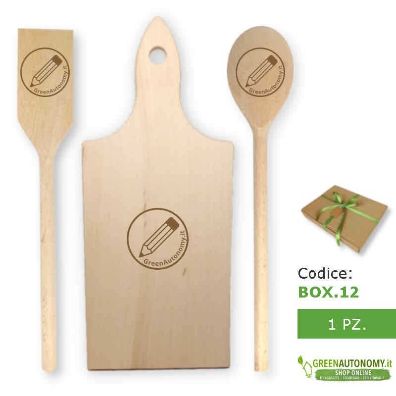 Box regalo originale set mestolo cucchiaio-paletta-tagliere personalizzati per chef cuochi