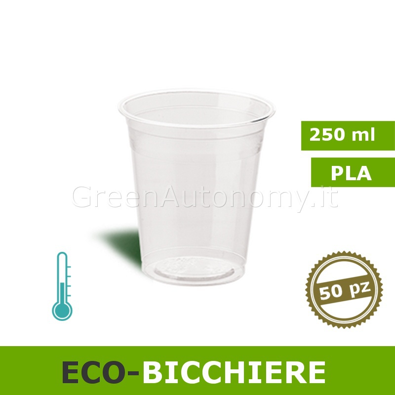 Eco-bicchiere PLA trasparente biodegradabile e compostabile da 250 ml