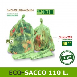 110 litri. Sacchetto biodegradabile e compostabile per feste e sagre