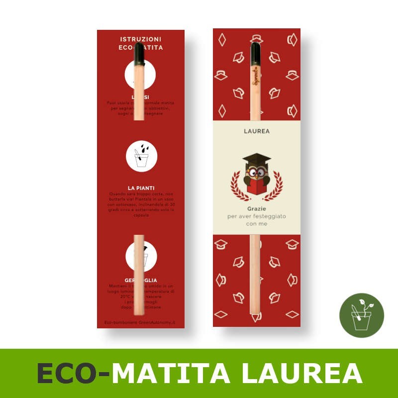 Bomboniera laurea con matita piantabile e segnalibro con gufo