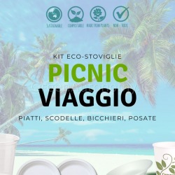 Kit biodegradabile piatti, bicchieri, posate per picnic e viaggi