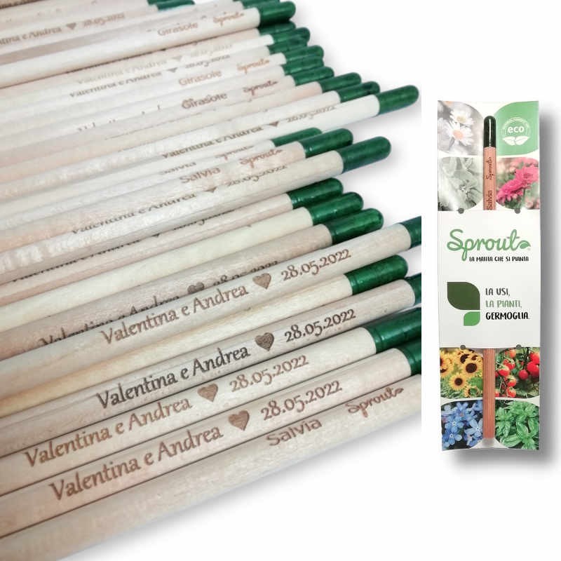 Kit 100 matite da piantare sprout personalizzate per bomboniere matrimonio