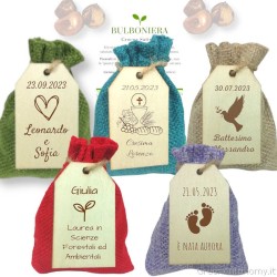 Bulboniera sacchetto bomboniera originale con tag da personalizzare e bulbi da piantare