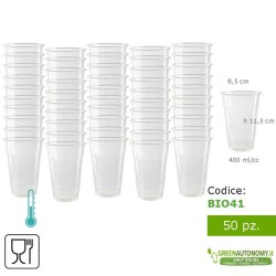 50 bicchieri ecologici PLA 400 ml con tacca 300 ml per feste-sagre-vino-birra-cocktail