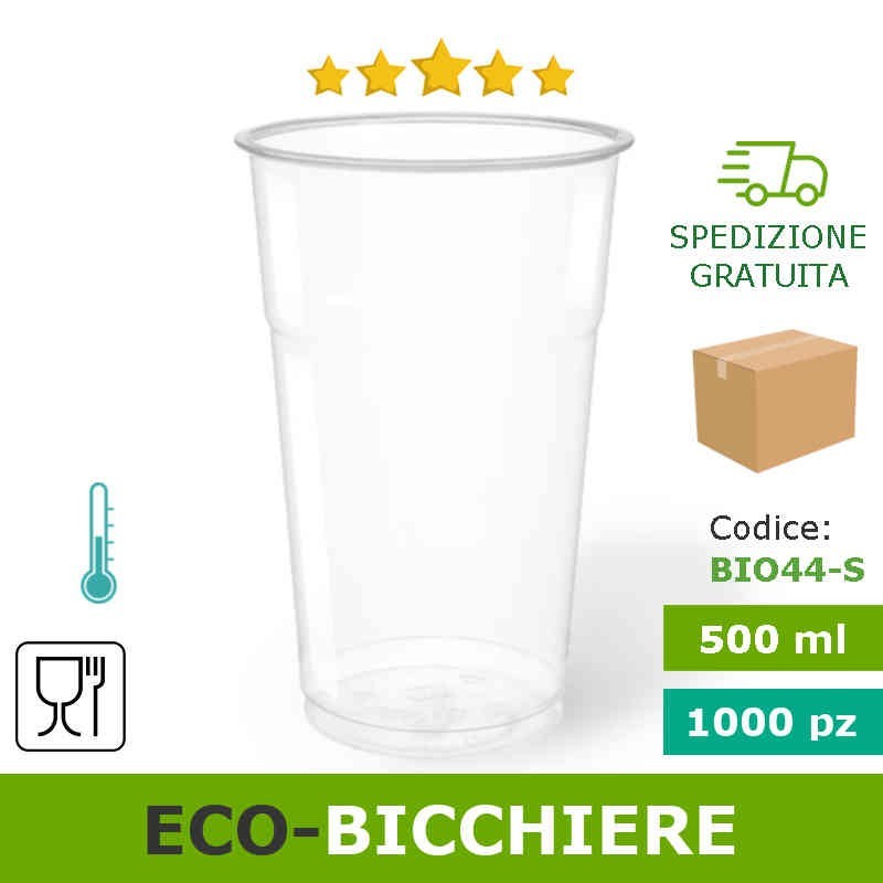 Scatola bicchieri da birra-cocktail 500 ml bioplastica monouso PLA