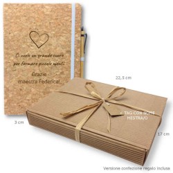 Confezione regalo taccuino blocco note in sughero personalizzato per regalo maestre fine anno