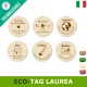eco-tags di legno tondi da personalizzare per bomboniera laurea o confezione regalo