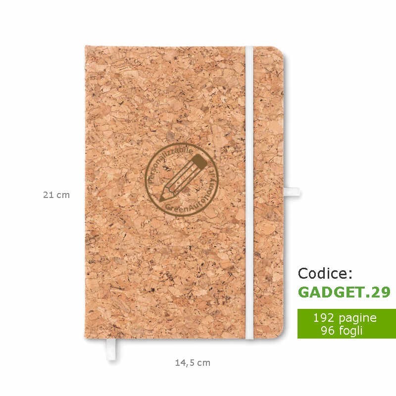 Taccuino personalizzato in sughero 210×145 mm - Blocco note ecologico con incisione laser