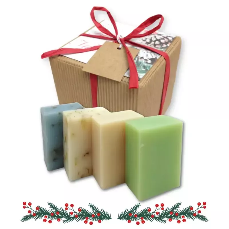 Box-regalo Natale 4 saponette saponi ecologici naturali in scatola regalo