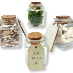 esempi di bomboniera fai da te segnaposto con vasetto-tappo e tag-cartellino