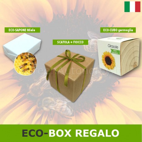 confezione scatola regalo green 1 sapone, 1 eco-cubo girasole